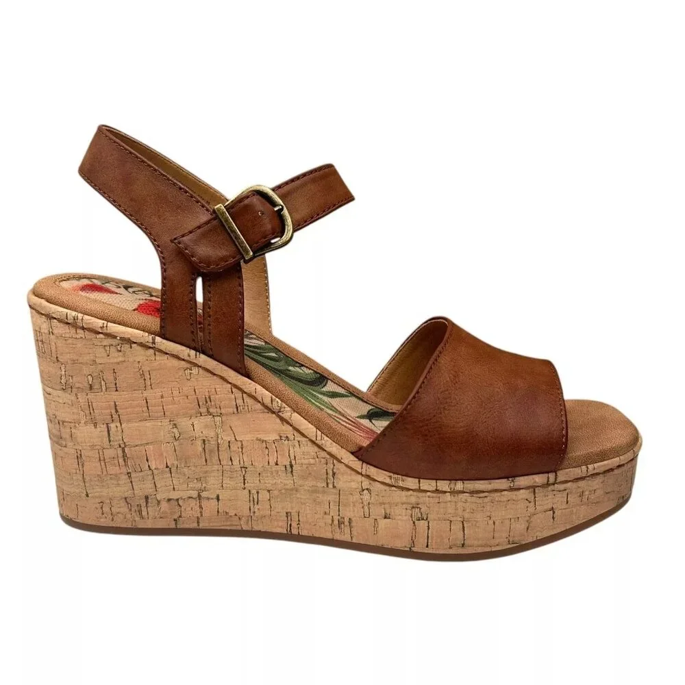 BOC Corrie Women's Platform Wedge‎ Sandal Size 9 Brown/Tan Faux Leather Upper